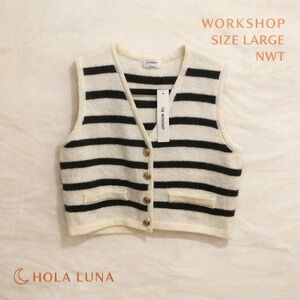 Workshop Republic Clothing Black and Cream Striped Knit Vest
